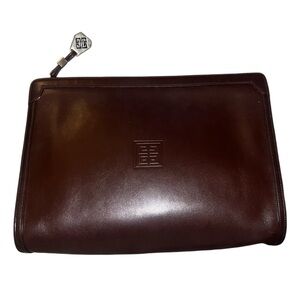 Givenchy Chocolate Brown Leather Clutch Pouchette Classic Luxury Neutral Staple